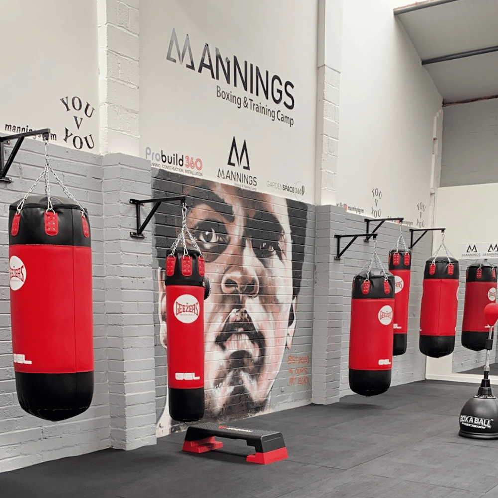 Boxing bags inside the community gym